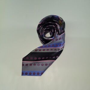 BCBG Attitude Men's Necktie Silk Black Gray Purple Polka‎ Dot Stripe